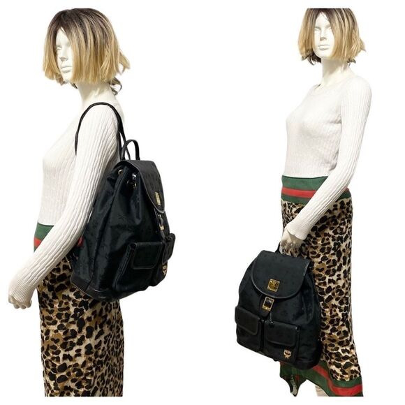 MCM Nylon Leather Backpack Black 💼 Y0130 - Picture 3 of 16